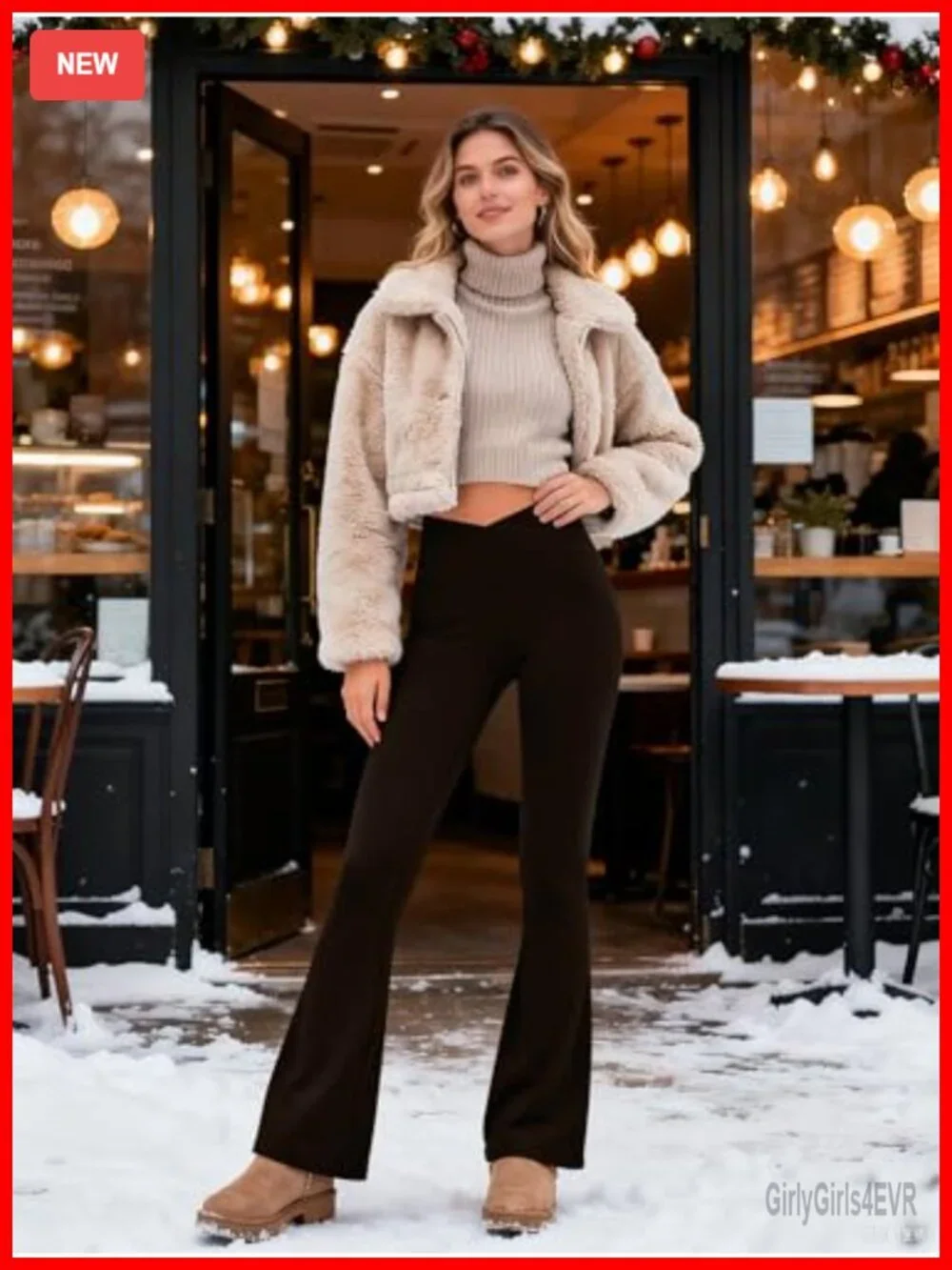 Fleece Lined Flare Leggings High Waisted Tummy Control Winter Thermal Yoga Pants